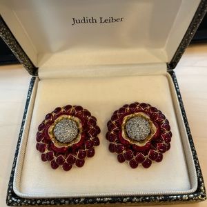 Judith Leiber enamel clip on earrings